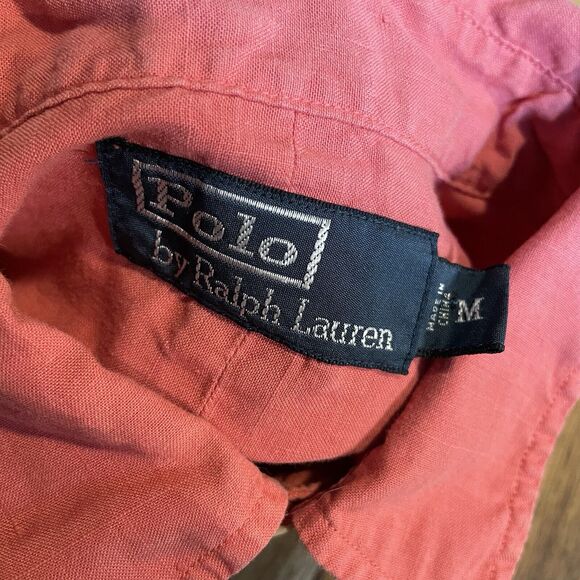 Polo Ralph Lauren Shirt Linen Button Up Vintage Preppy Custom Fit Mens Medium - Picture 3 of 8